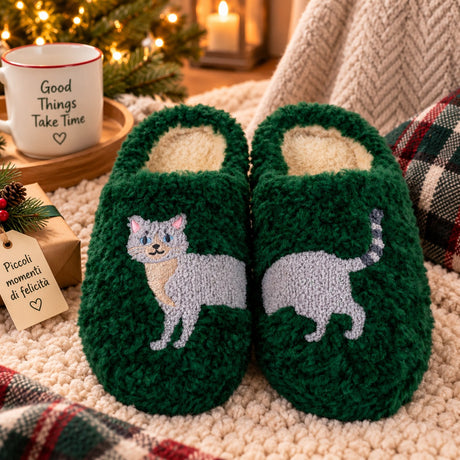 WD LifeStyle Pantofole di Natale con Decoro Gatto Taglia L/XL – Idea Regalo Natalizia