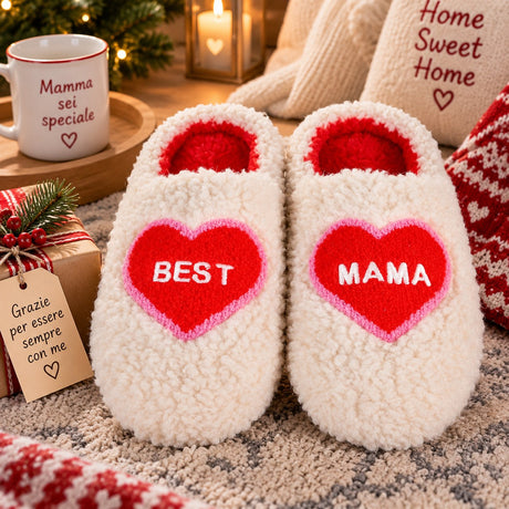 WD LifeStyle Pantofole di Natale Best Mom Taglia L/XL – Idea Regalo Natalizia per Mamma