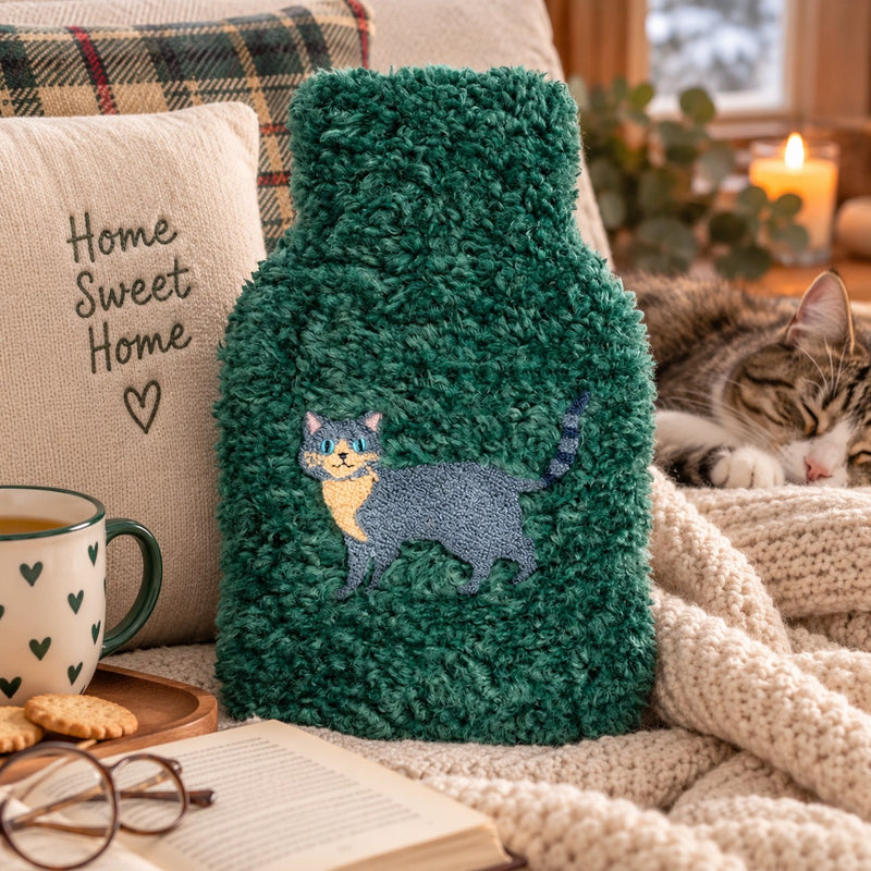 WD LifeStyle Borsa Riscaldante Bouclé Decoro Gatto – Idea Regalo Natale